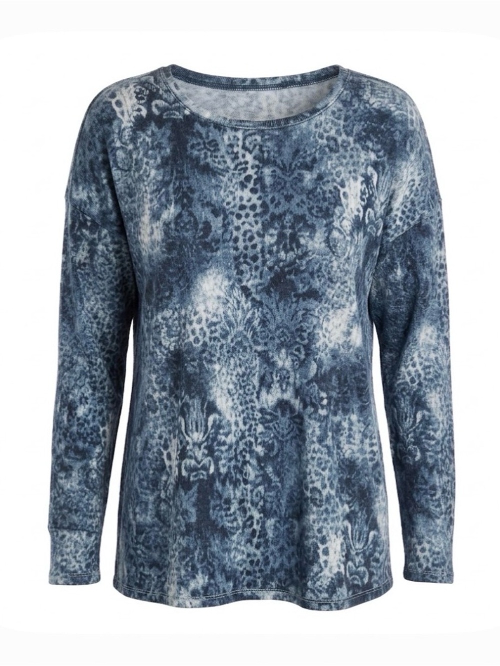 WESTBOUND Damask Print Round Neck Knit Tee, Women’s LP, Blue